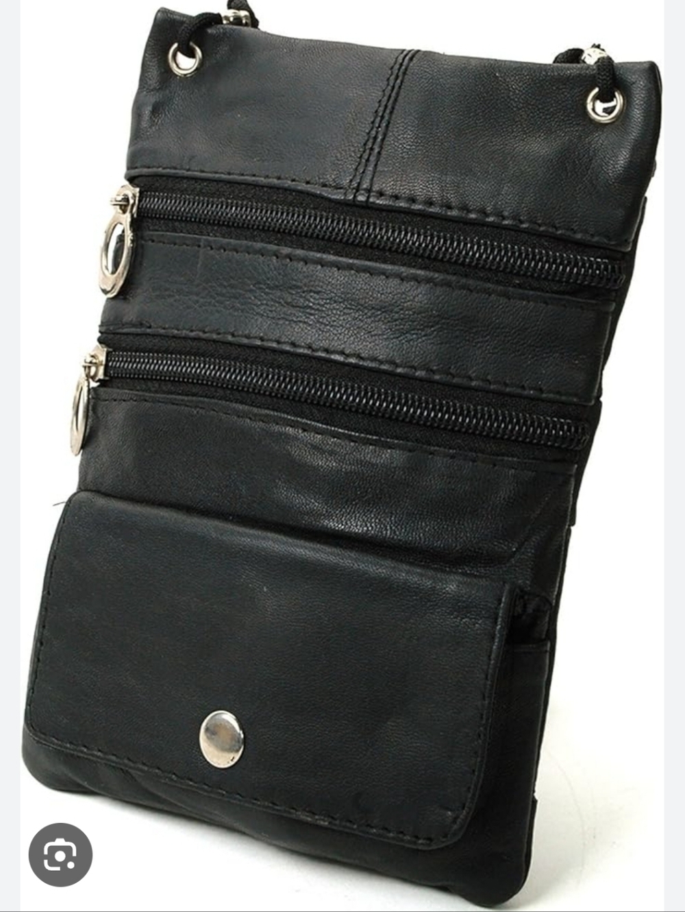 Black Leather Crossbody Belt Bag with Front Snap Pocket